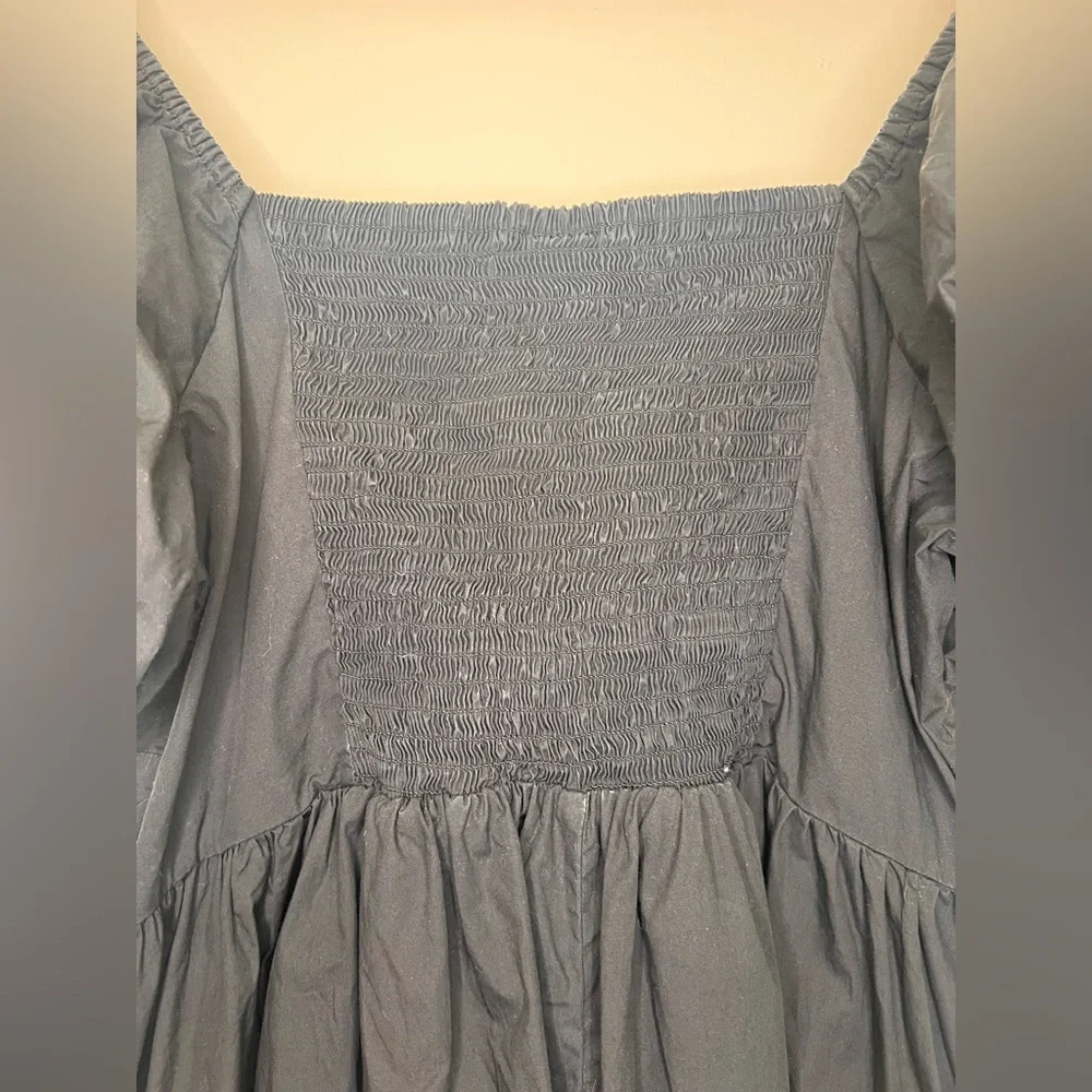 Black Puff Sleeve Mini Dress Cottagecore Open Back Babydoll A New Day M - Picture 8 of 9